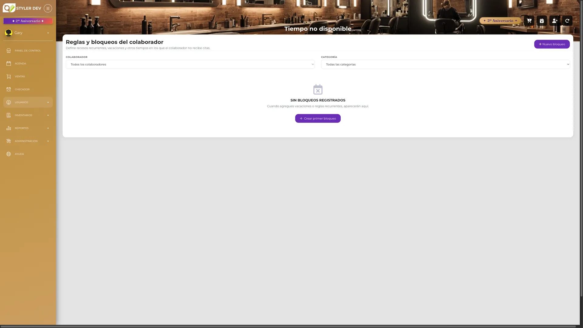 Lista de bloqueos con filtros y avatar stack por colaborador