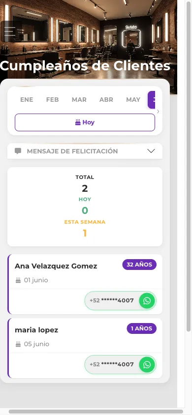 Vista móvil del reporte de cumpleaños