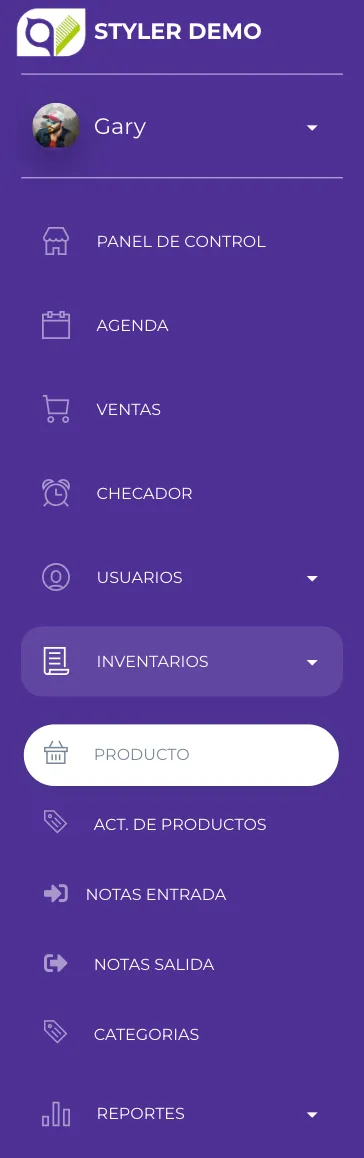 Menú Inventario