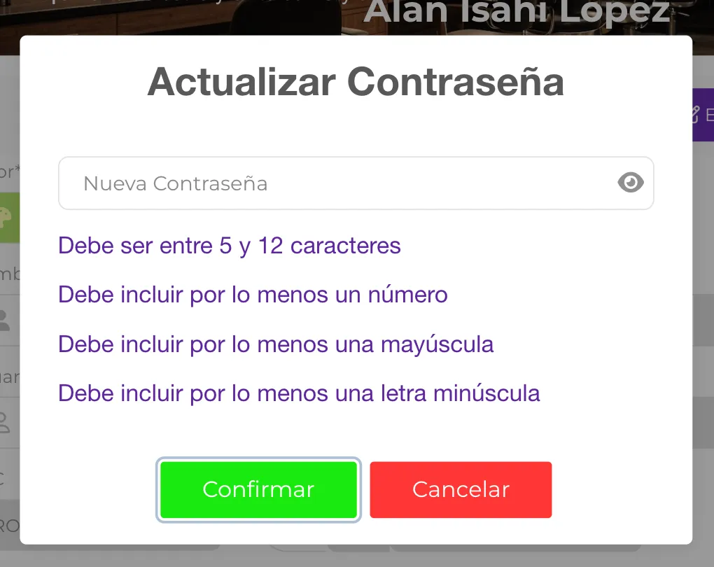 Actualizar contraseña del colaborador