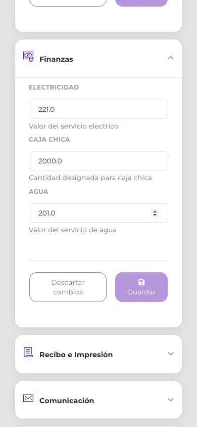 Pestaña Finanzas en vista móvil