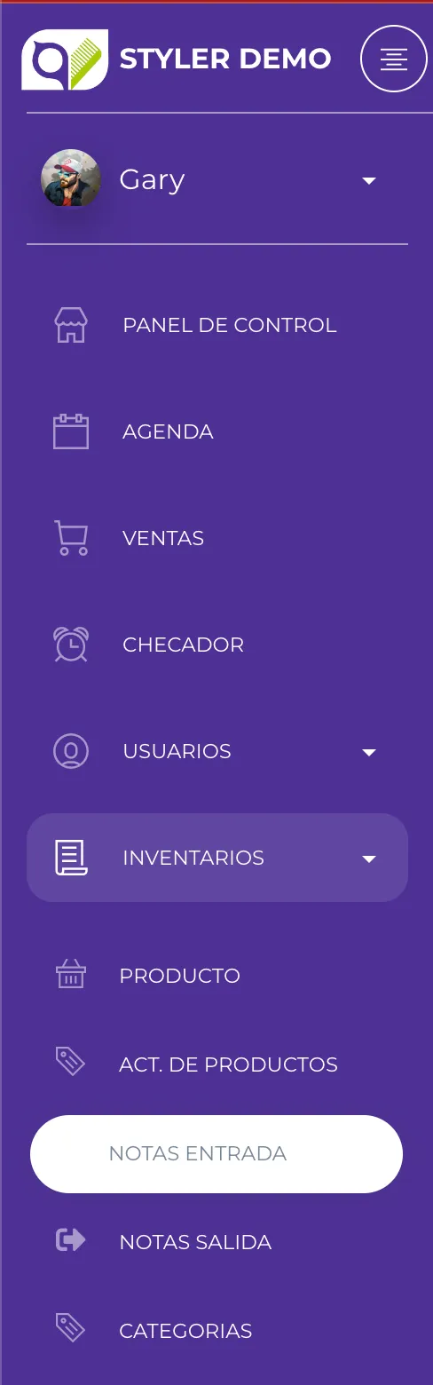 Menú Inventario