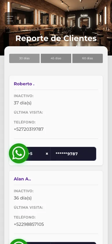 Reporte de clientes en vista móvil